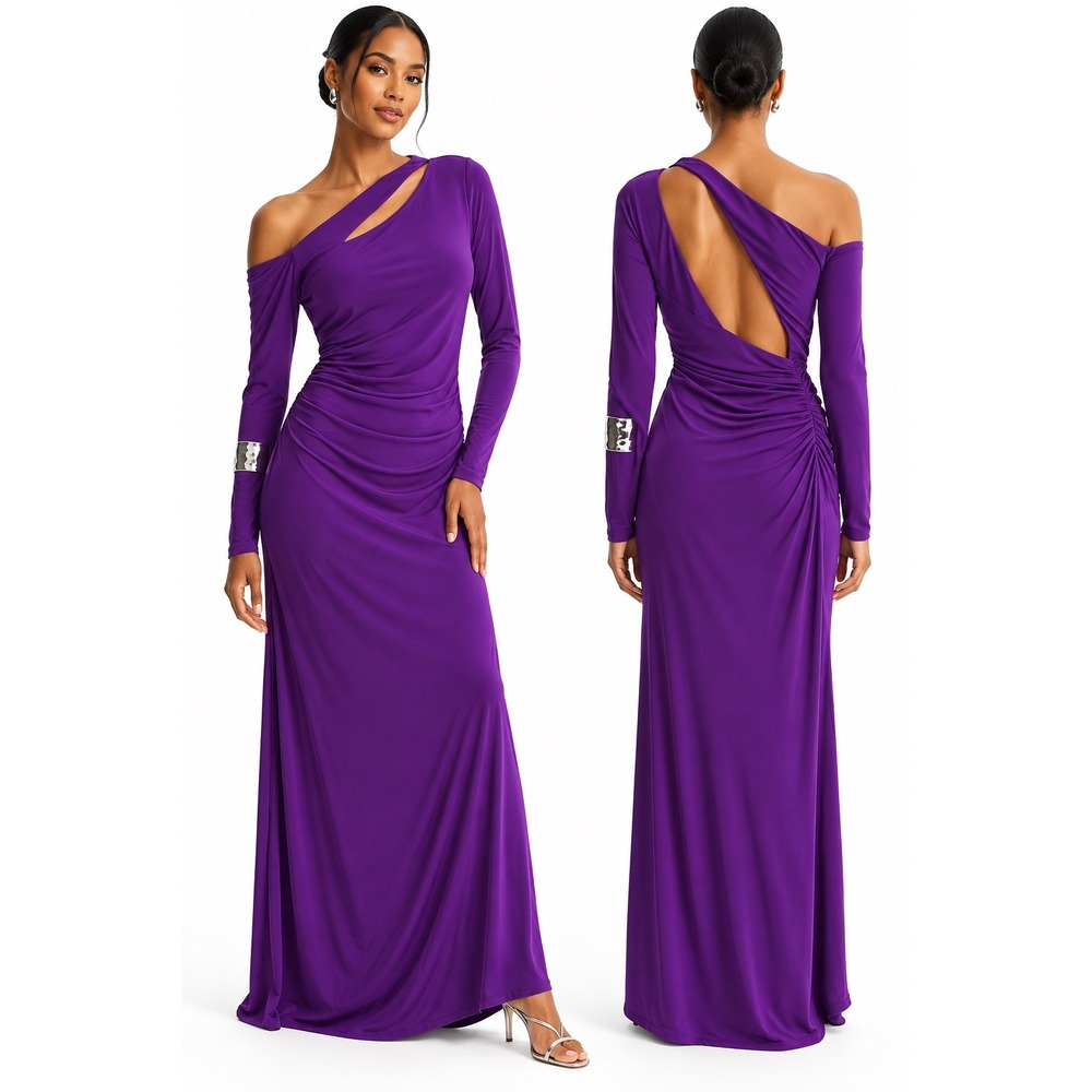 Reiss Long Dress Delphine Purple Off-The-Shoulder Cut-Out Maxi Size 8 NEW